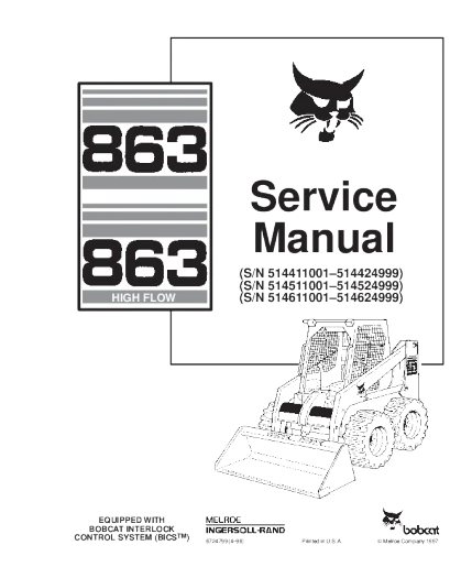Bobcat 863 Skid Steer Loader Service and Repair Manual