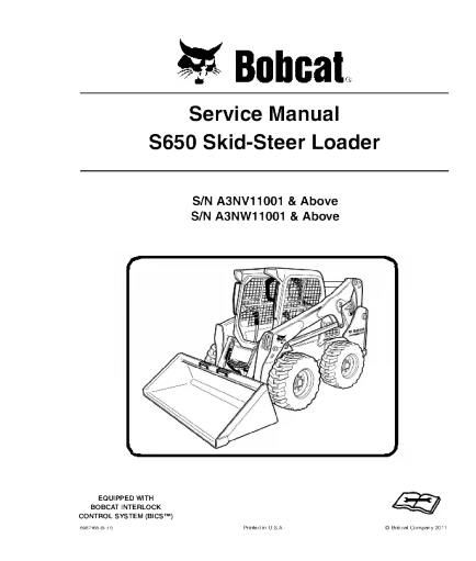 Bobcat S650 Skid Steer Loader Service and Repair Manual