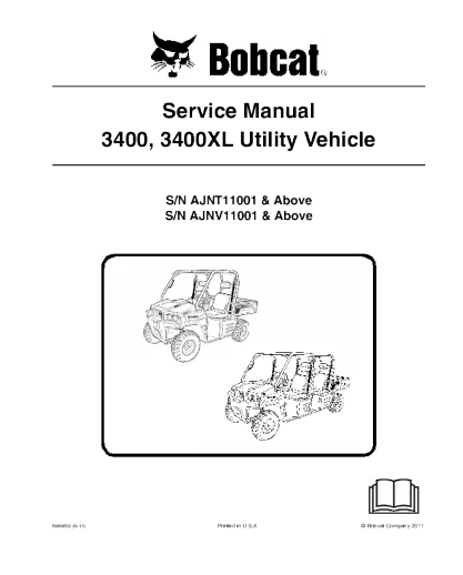 Bobcat 3400, 3400xl Utility Vehicle Service and Repair Manual