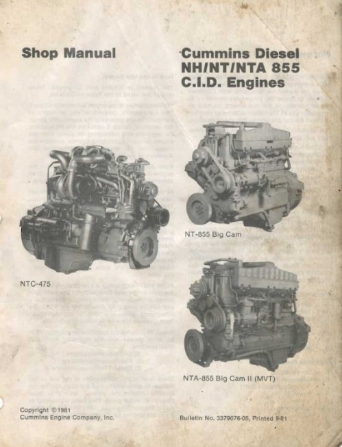 Cummins NT855 NTA855 Big Cam Workshop Manual