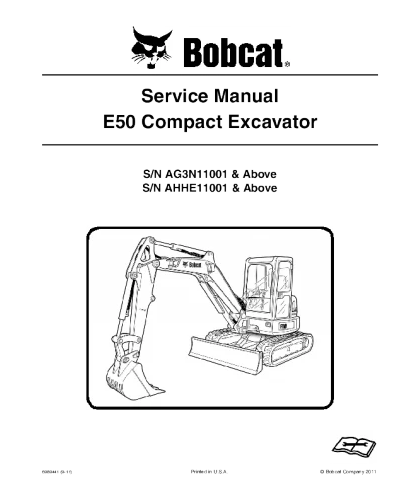 Bobcat E50 Compact Excavator Service and Repair Manual