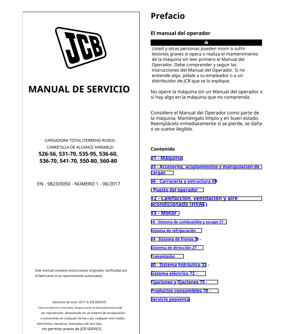 Manual De Servicio JCB 526-56, 531-70, 535-95, 536-60, 536-70, 541-70, 550-80, 560-80 (ESPAÑOL)
