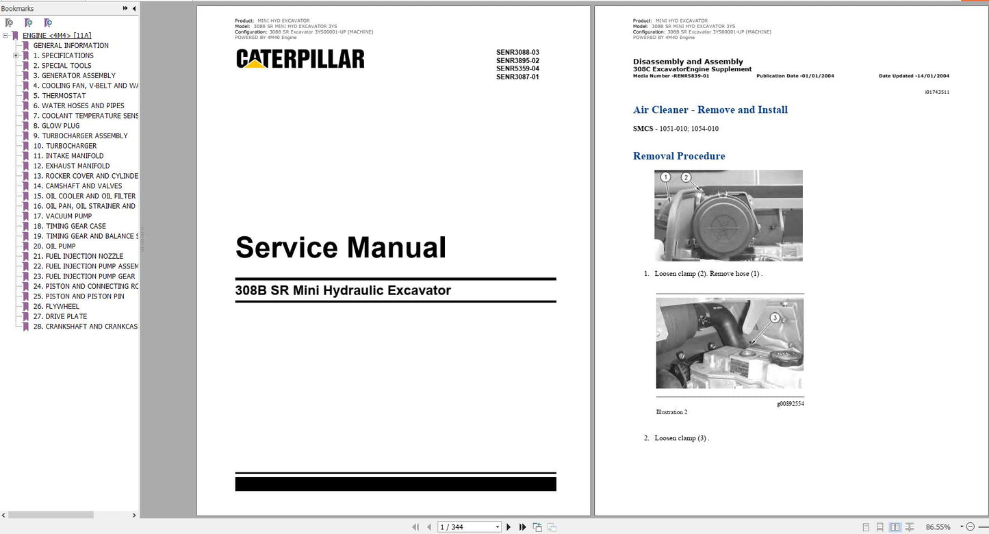 CAT 308B Hydraulic Mini Excavator Service Manual