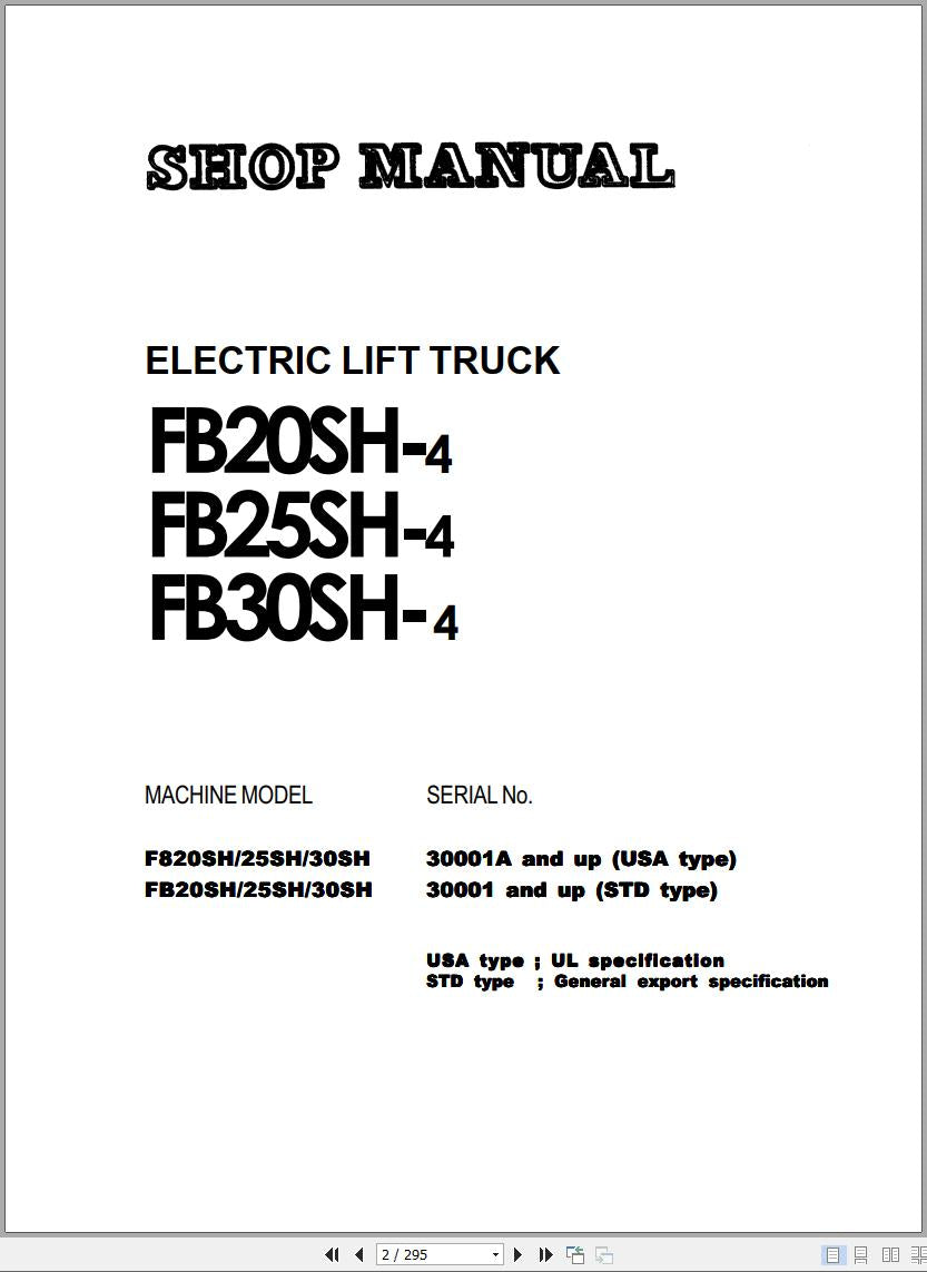 Komatsu FB20SH-4 FB25SH-4 FB30SH-4 SM015 Workshop Manual