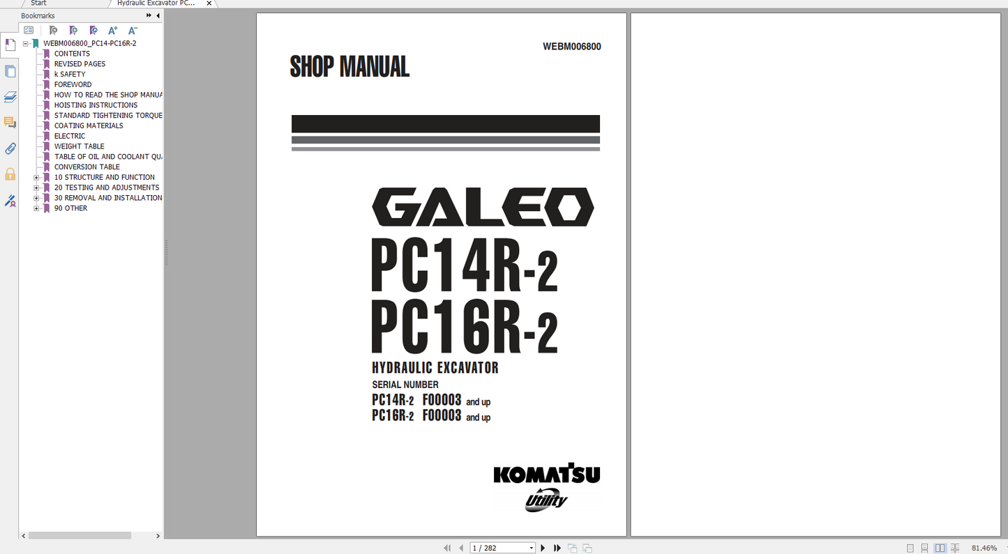 Komatsu Galeo PC14R-2 PC16R-2 Workshop Manual WEBM006800 20