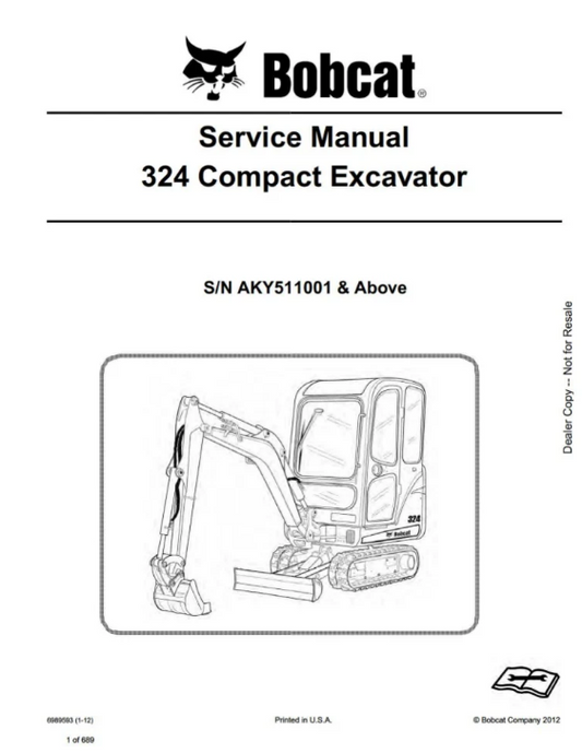 manual de servicio y reparación de excavadora compacta Bobcat 324 (número de serie AKY511001 y superiores)