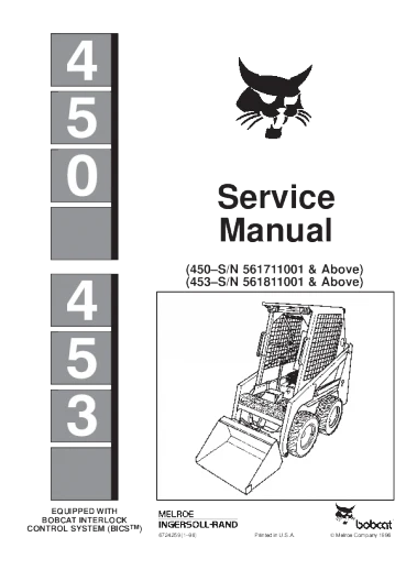 MANUAL DE REPARACIÓN Y SERVICIO DE CARGADORAS DE DIRECCIÓN DESLIZANTE BOBCAT 450, 453