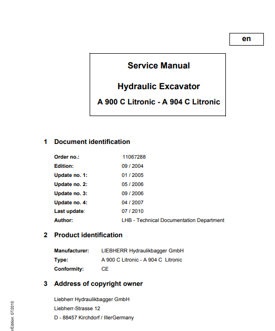 Repair and Service Manual for Liebherr A900C A904C Litronic Hydraulic Excavators