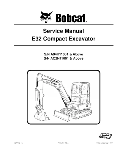 Manual de servicio y reparación de la excavadora compacta Bobcat E32