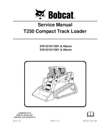 Manual de servicio y reparación de la cargadora compacta de orugas Bobcat T250