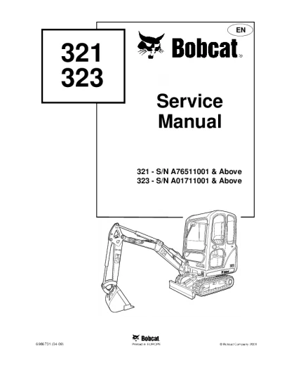 Manual de servicio y reparación de excavadoras compactas Bobcat 321, 323