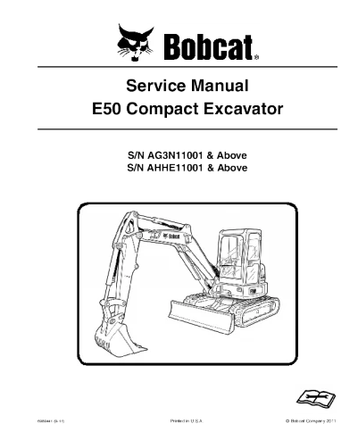 Manual de servicio y reparación de la excavadora compacta Bobcat E50