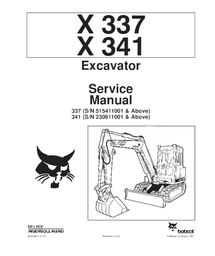 Manual de servicio y reparación de excavadoras Bobcat X337, X341