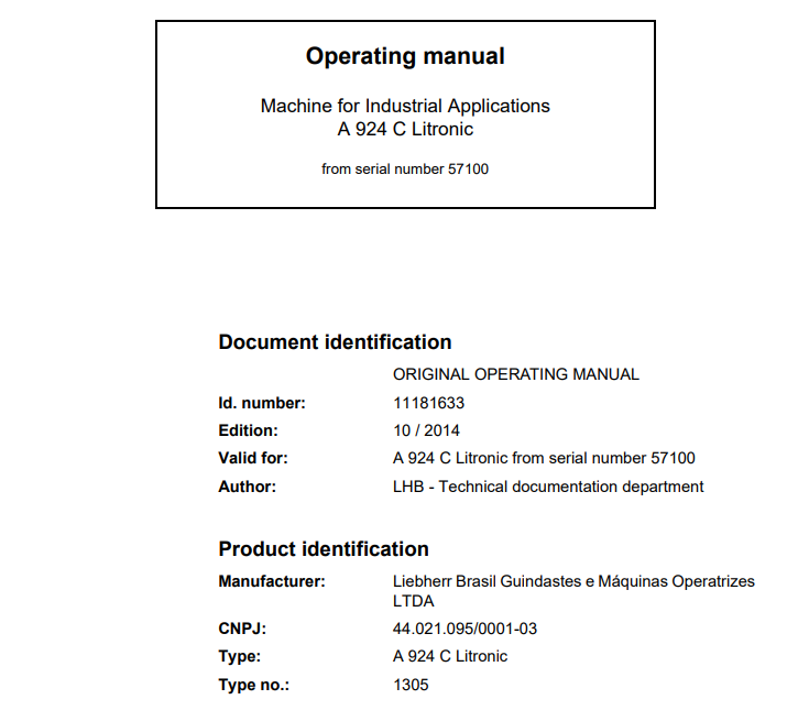 Liebherr A904C, A924C Litronic Excavator Operation Manual