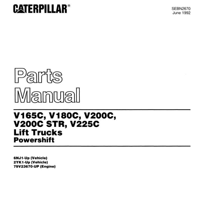 Manual de repuestos Caterpillar V165C V180C V200C V200C STR